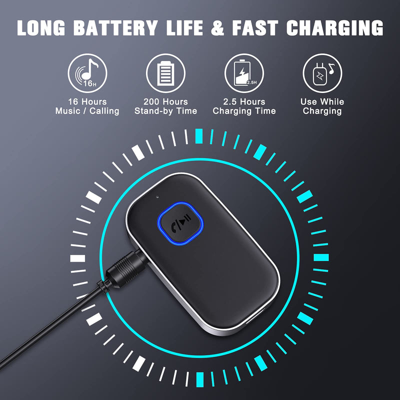 [2021 Upgraded] COMSOON Bluetooth 5.0 Receiver for Car, Noise Cancelling Bluetooth AUX Adapter, Bluetooth Music Receiver for Home Stereo/Wired Headphones/Hands-Free Call,16H Battery Life-Black+Silver