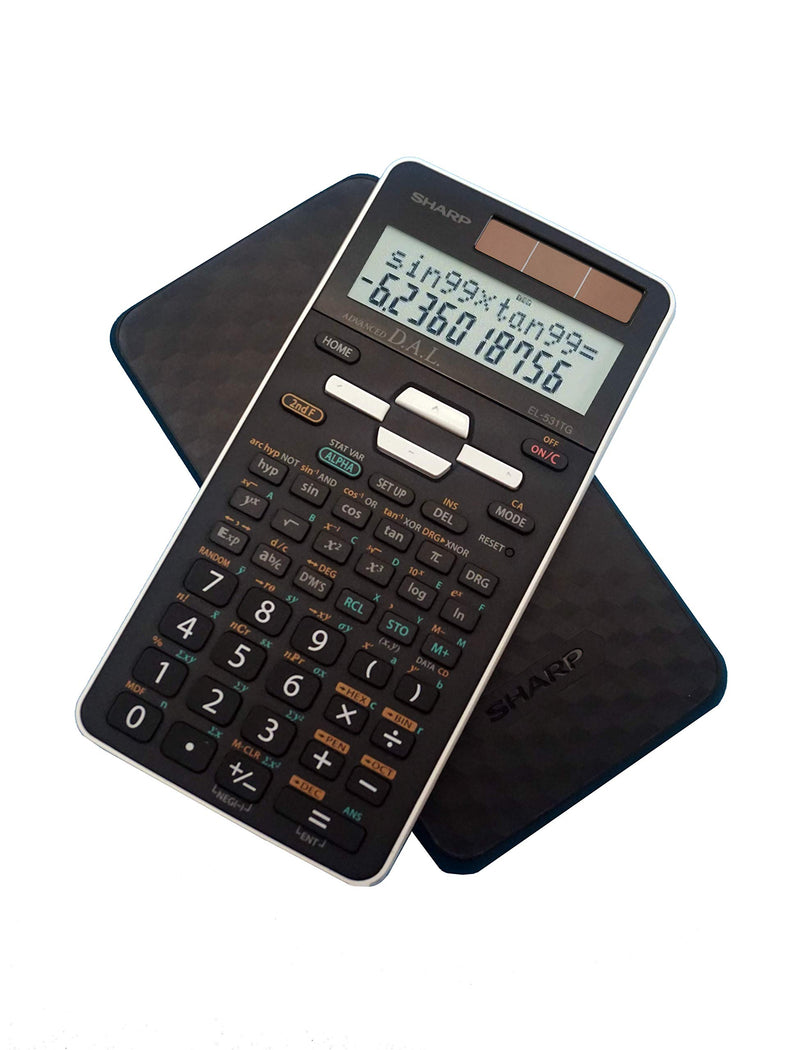 Sharp EL-531TGBBW 12-Digit Scientific/Engineering Calculator with Protective Hard Cover, Battery and Solar Hybrid Powered LCD Display, Great for Students and Professionals, Black,Black and White Black and White