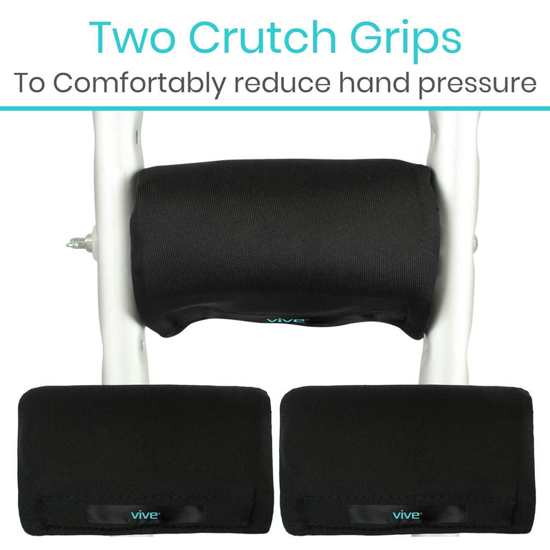 Vive Crutch Pad and Bag Set - Underarm Padding, Hand Grips and Pouch for Crutches - Soft Padded Handles and Universal Accessories for Men, Women and Kids - Lightweight Carry On with Storage Pockets Black