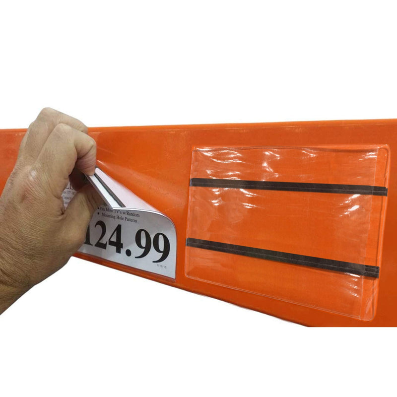 Pallet Rack Sign Holder Kit Clear Vinyl Pouch with Magnet for 4" H x 6" L Cards - 25 Pack