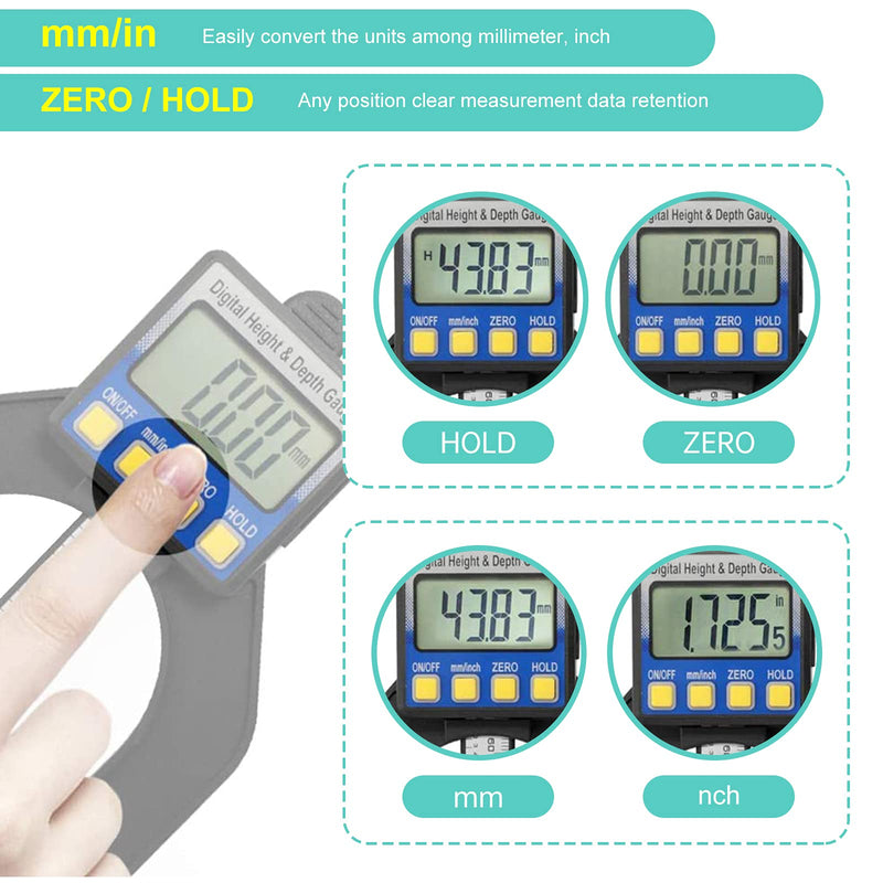 RUIZHI Digital Depth Gauge Altimeter 0-85 mm Profile Depth Gauge LCD Display Digital Caliper for Woodworking Mechanical Engineering with Magnets