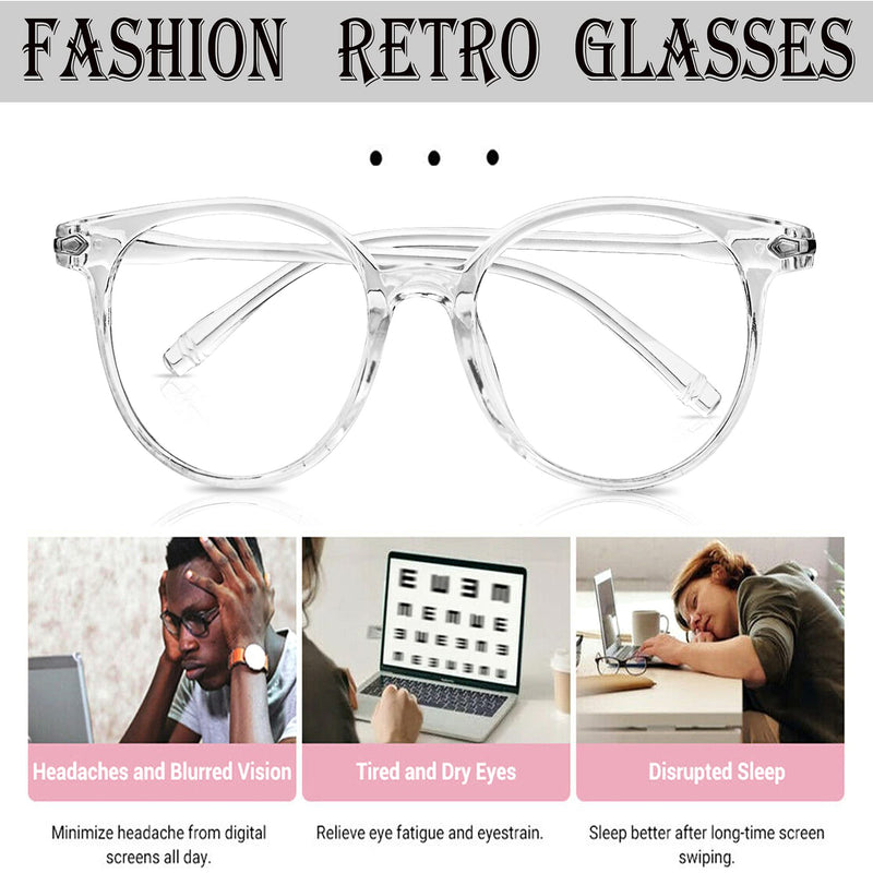 Craebuer Blue Blockers Glasses for Women Men, Retro Round Blue light Blocking Reading Eyeglasses with Lightweight Frame, Anti Eyestrain UV Glare Filter Eyewear