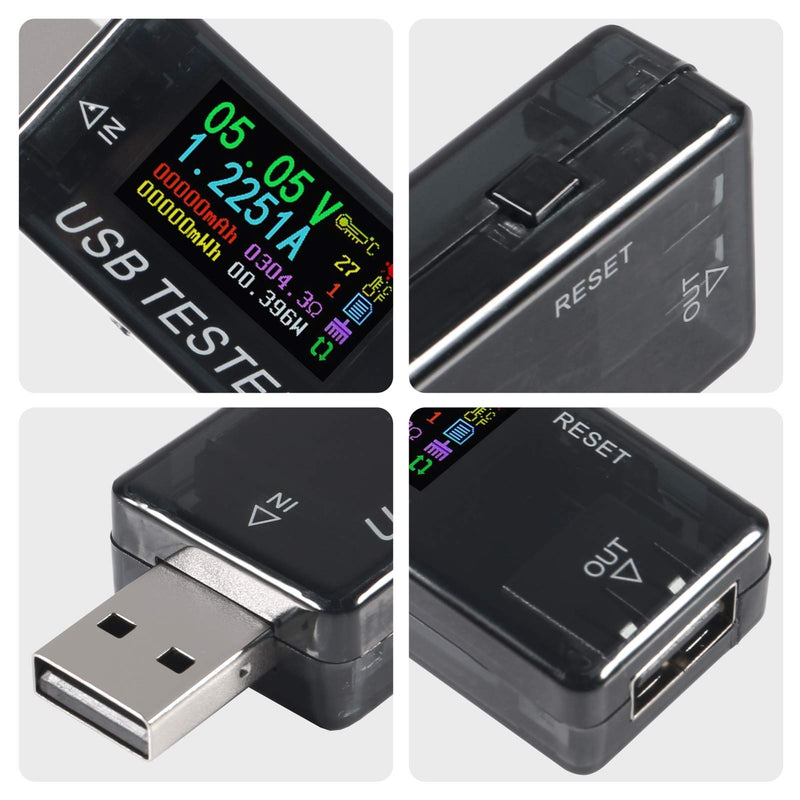 8 in 1 USB Tester Voltage and Current Tester 10V 3A Voltmeter Capacity Current Meter Digital Multimeter Current Tester Voltage Detector for Chargers Cables Power Banks 2 Black