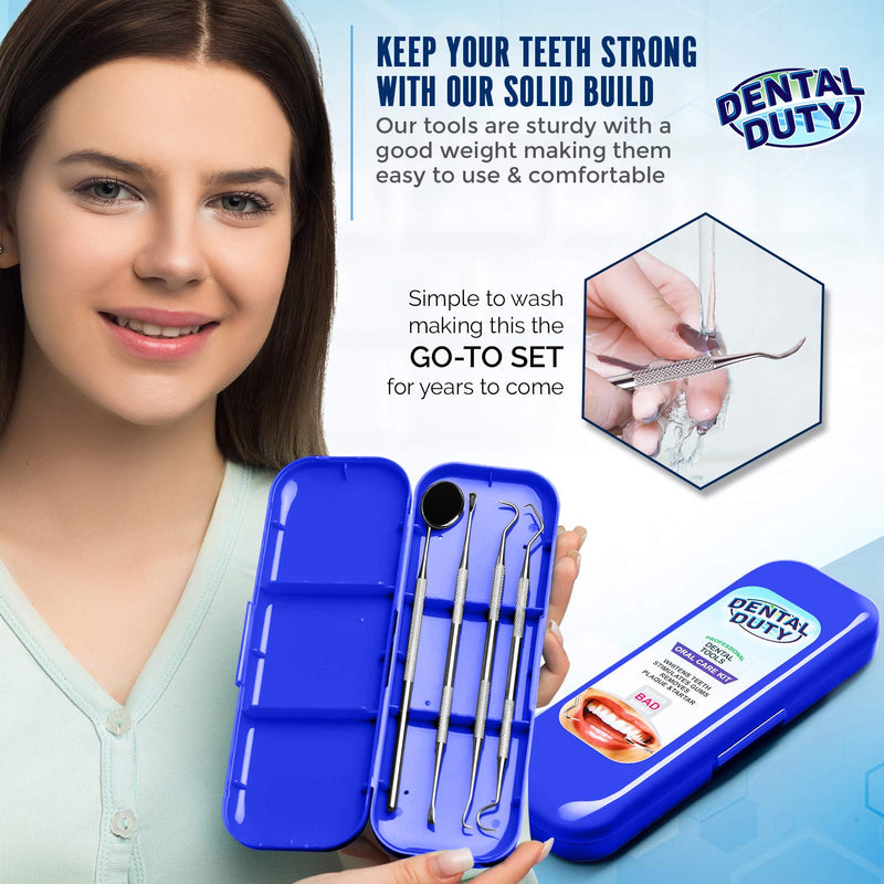 Professional Dental Instrument Set – User-Friendly Stainless Steel Dental Tools – Teeth Cleaning Kit Includes Plaque Remover for Teeth, Tooth Pick Tool, Dental Scaler & Dental Mirror – Blue