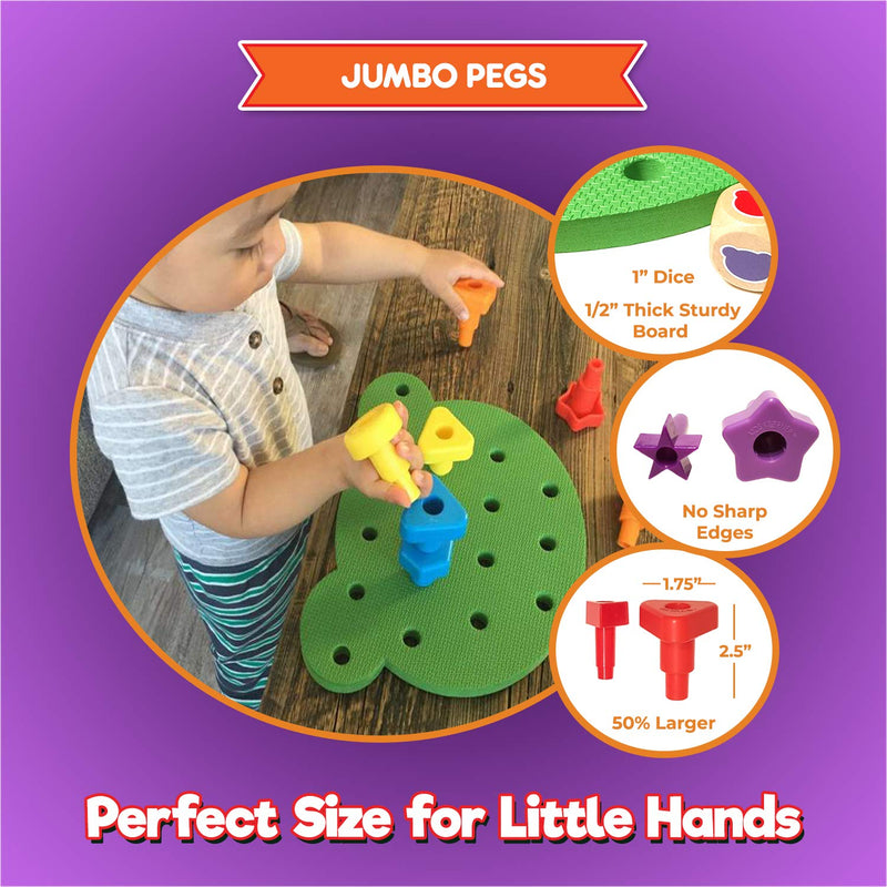 KIDS KORNER Jumbo Shapes Peg Board Toddler Games Set - Educational Baby Toys for Toddlers Stacking Sensory Toys, Peg Math Manipulatives, Toy Storage Backpack & Learning Activities eBook LACING PEGBOARD: 18 Pegs, Board, 3 Laces, Tote