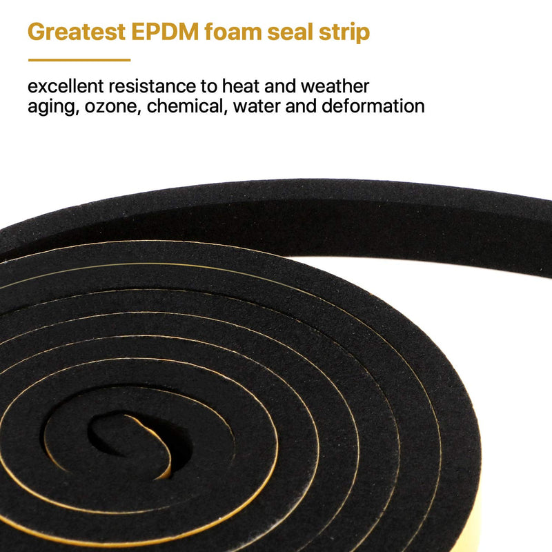 Foam Seal Strip-3 Rolls, 1/2 Inch Wide X 3/8 Inch Thick Total 20 Feet Long, Self Adhesive Weather Stripping for Doors Insulation Soundproofing Closed Cell EPDM Foam Tape Window Seal（6.5ft x 3 Rolls） 1/2" (W) x 3/8" (T) x 20' (L)