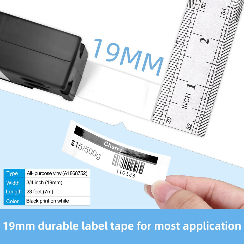 Compatible for DYMO XTL 1868752 All-Purpose Labels, 3/4" for Dymo XTL 300 XTL 500 Label Maker, Black on White 19mm x 7m Vinyl Label Tape 1