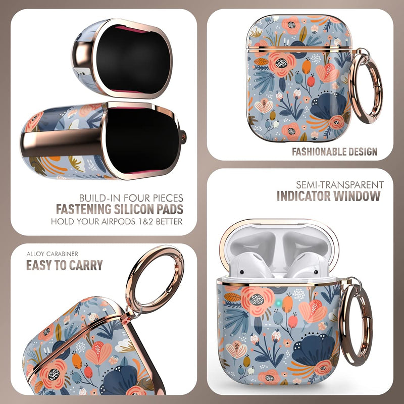 wenew Protective Airpods Case Cover for Apple Airpods 2 & 1, Cute Fadeless Patterns Shockproof Hard Case Cover with Portable Keychain Clip for Girls Kids Women Men Blue