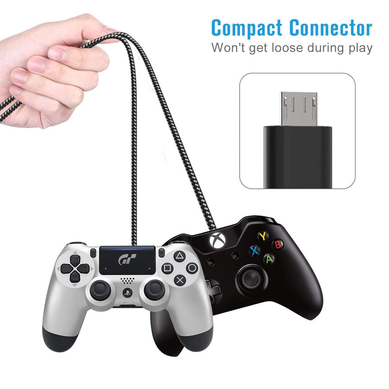 PS4 Controller Charger Charging Cable – 2 Pack 10FT Nylon Braided Micro USB 2.0 High Speed Data Sync Cord for Playstation 4, PS4 Slim/Pro, Xbox One S/X Controller, Android Phones (2 Pack)