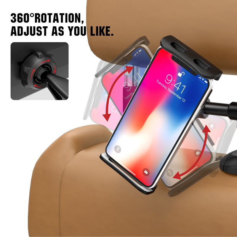 MoKo Headrest Phone/Tablet Car Mount, Adjustable Tablet Holder for 4-11" Devices, Fit with iPhone 13 Pro Max/13, iPhone 12/12 pro Max/11, iPad Air 4/Mini 6 2021, iPad 9th 10.2, Galaxy S20 - Black