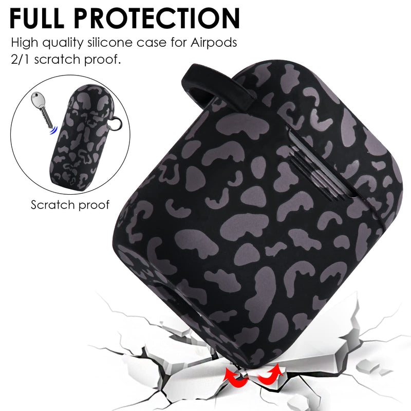Filoto Airpods Case, Cute Apple Airpod 1&2 Cover for Women Girls, Silicone Protective Case with Bracelet Keychain (Leopard Black) Leopard Black