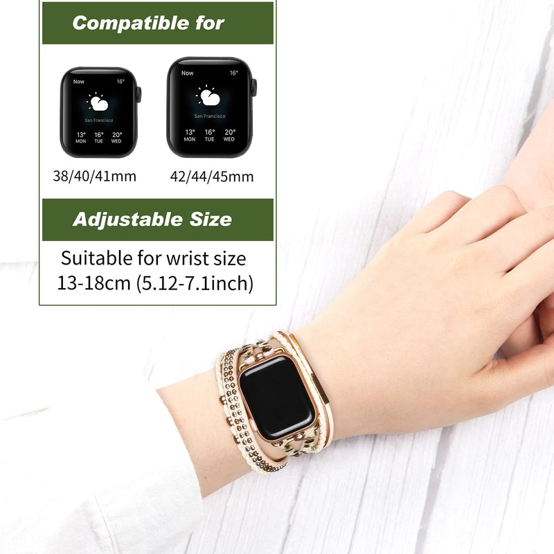 CHARMINGO Boho Leather Wrap Bands Compatible with Apple Watch Band Bracelet for Women Men 38mm/40mm/41mm 42mm/44mm/45mm/49mm, Multilayer Apple Watch Strap for Iwatch Band Series 8/7/6/5/4/3/2/1/SE Ultra Pink