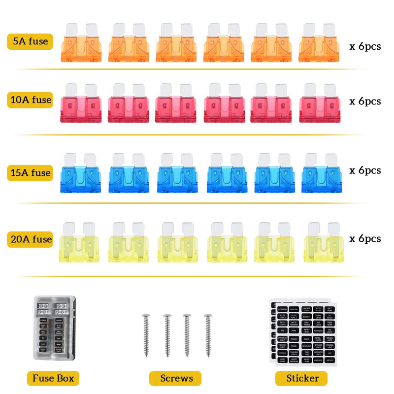 Kohree 12-Way 12V Blade Fuse Block, 12 Volt Automotive Fuse Box Holder Waterproof with Negative Bus 5A 10A 15A 20A Fuse Panel LED Indicator for Auto, RV, Car, Boat, Marine, Truck