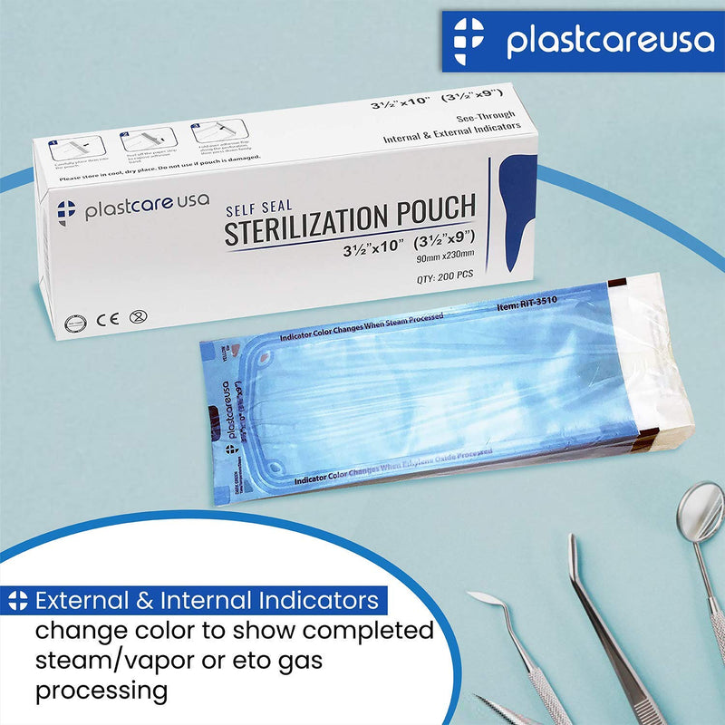 200 2.25 x 2.75 Inch Self Sealing Sterilization Autoclave Pouch Bags with Indicators, 1 Box of 200