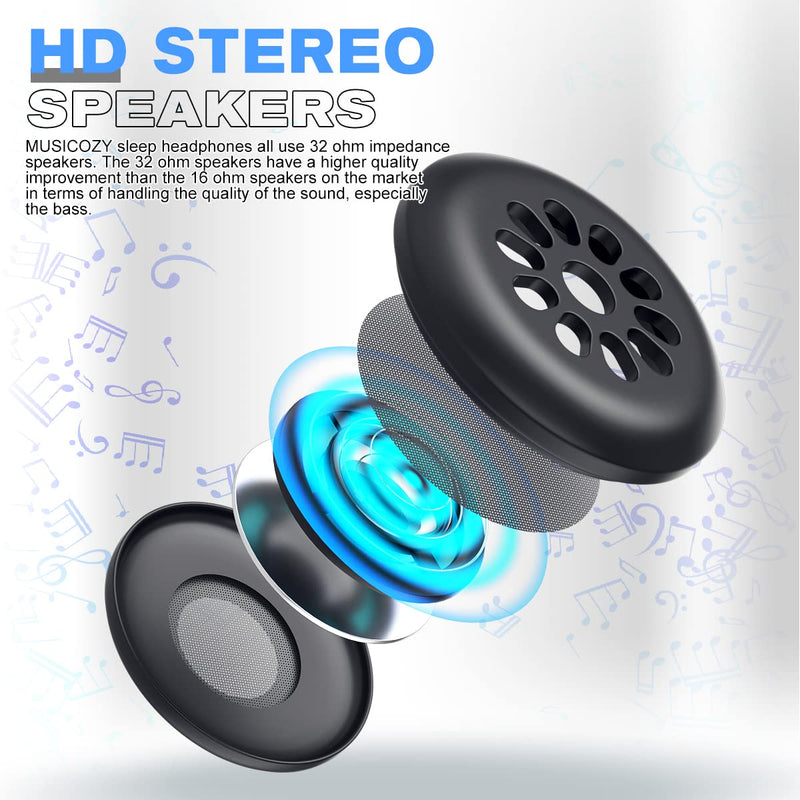 MUSICOZY Sleep Headphones Bluetooth 5.2 Headband Sleeping Headphones Sleep Eye Mask, Wireless Music Earbuds Earphones for Side Sleepers Men Women Air Travel Cool Tech Gadgets Unique Black