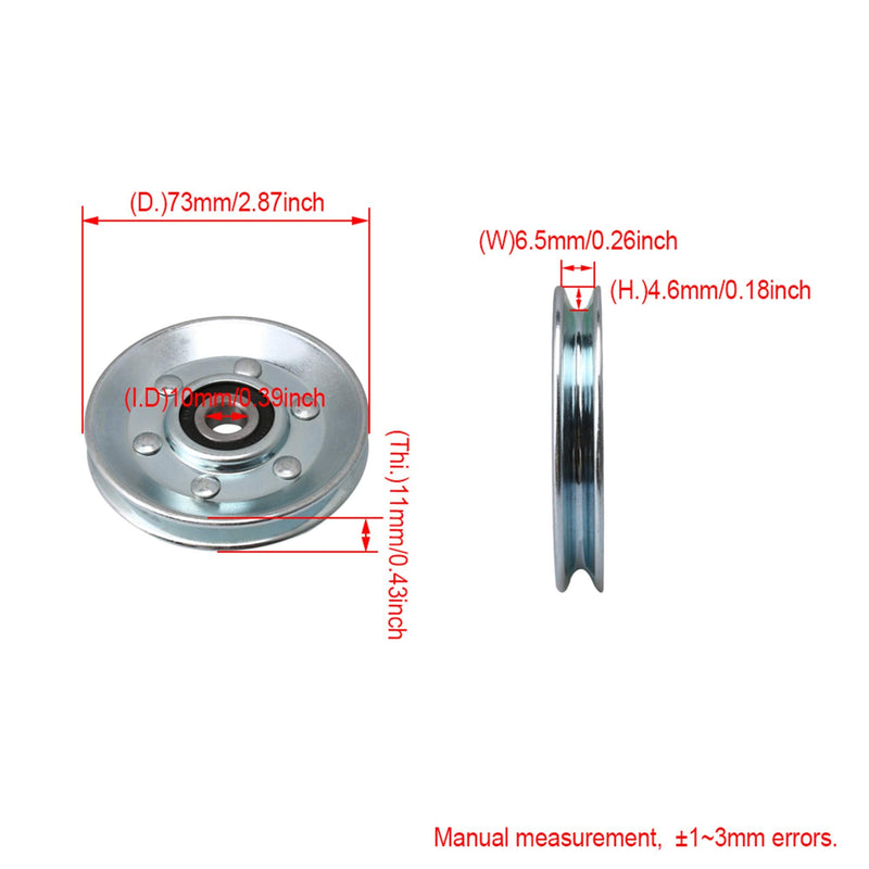 BQLZR 73x10mm Silver Iron Bearing Steel Cable Pulley V-Shape Wheel Bearing Idler Pulley Load-Bearing 215KG for Gym Equipment Garage Door Opener