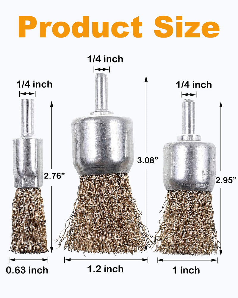15 Pack Brass Coated Wire Brush Wheel & Cup Brush Set with 1/4-Inch Shank, Rocaris 3 Sizes Coated Wire Drill Brush Set Perfect For Removal of Rust/Corrosion/Paint