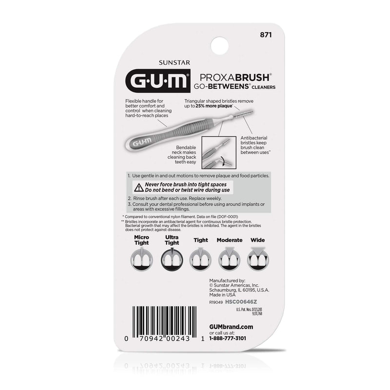 GUM - 10070942002438 Proxabrush Go-Betweens Interdental Brushes, Ultra Tight, Plaque Removal, 10 Count, (Pack of 6) 10 Count (Pack of 6)