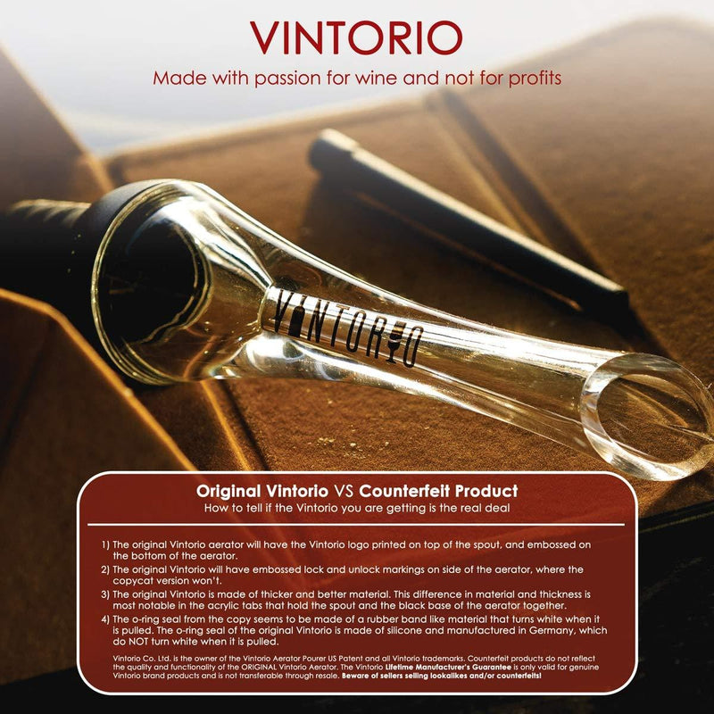 Vintorio Wine Aerator Pourer - Premium Aerating Pourer and Decanter Spout (Silver)