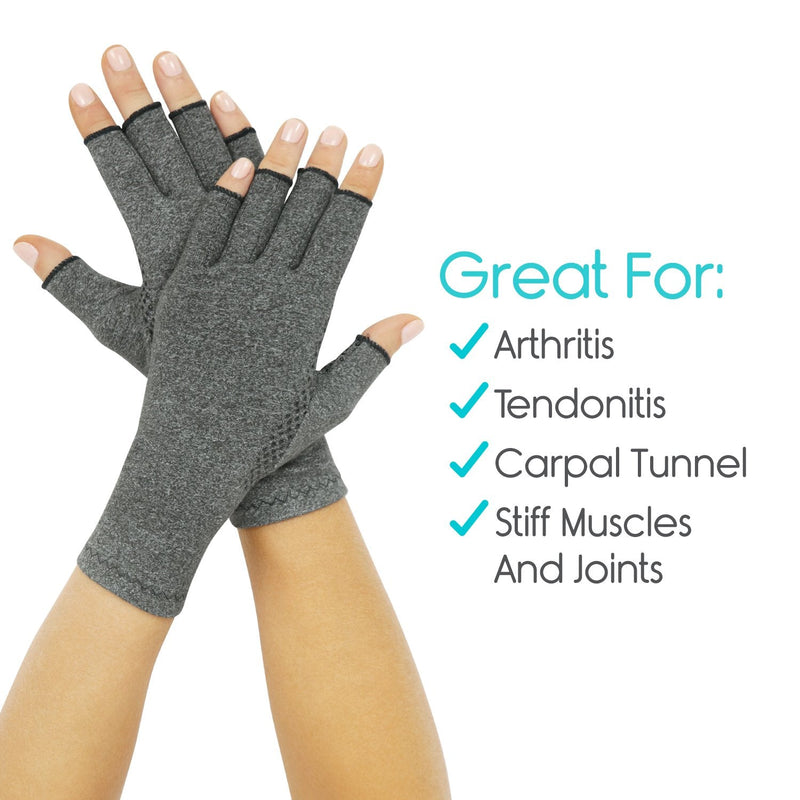 Vive Arthritis Gloves with Grips - Men & Women Textured Fingerless Compression - Open Finger Hand Gloves for Rheumatoid and Osteoarthritis - Arthritic Joint Pain Relief for Computer Typing (Large) Large (1 Pair)