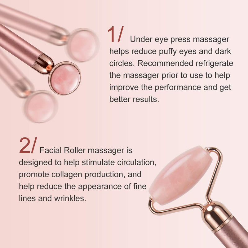 2-in-1 Electric Jade Roller Vibrating Facial Roller & Face Massager, Rose Quartz