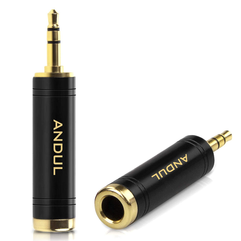 ANDTOBO 1/4'' to 3.5mm Stereo Pure Copper Headphone Adapter,3.5mm(1/8'') Plug Male to 6.35mm (1/4'') Jack Female Stereo Adapter for Headphone, Amp Adapte, Black 2-Pack