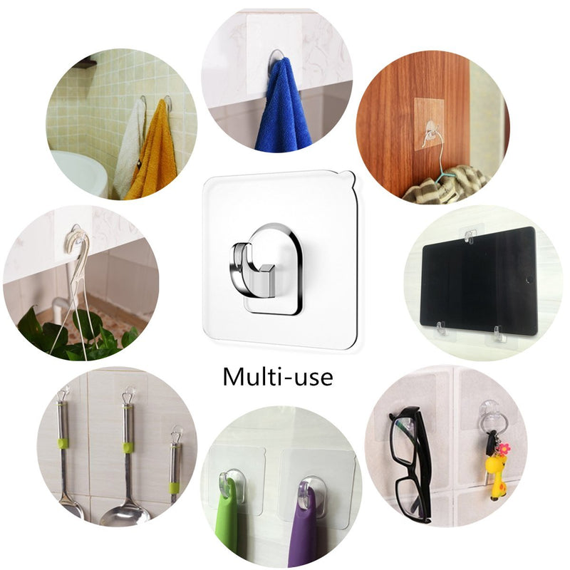 Ninth Five Wall Hooks(13.2lb), Self Adhesive Hooks, Clear Plastic Reusable Heavy Duty Hook for Kitchen Bathroom Office, No Trace No Scratch Waterproof and Oilproof (12 Pack) plastic 12pack