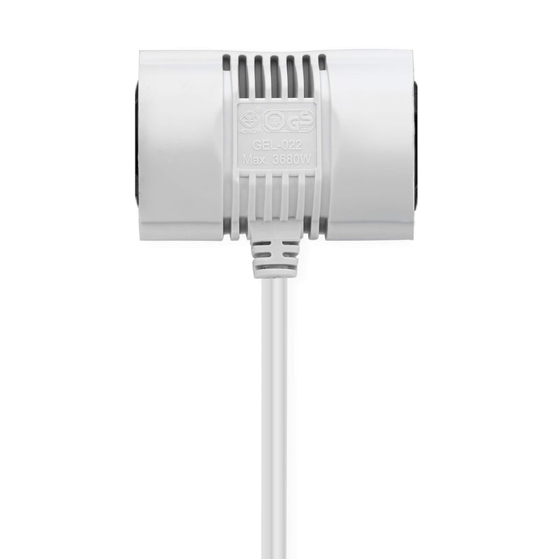 MutecPower 5 meter extension cable with 2-way Schuko double sockets - angled EU extension IP20 protective contact plugs and couplings - up to 250V 50Hz 16A - 5m white, male-female