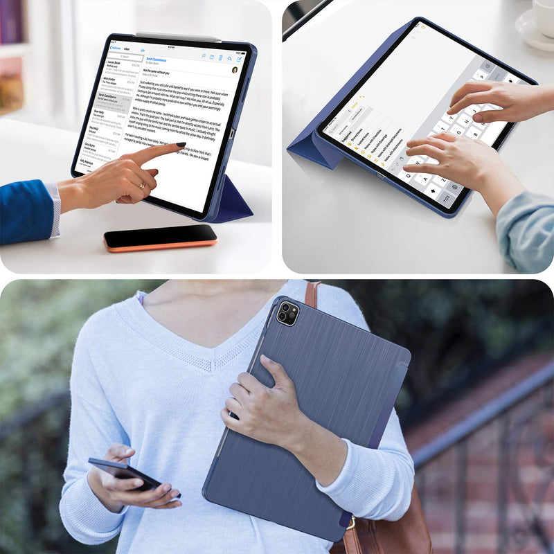 Soke New iPad Pro 12.9 Case 2021(5th Generation) - [Slim Trifold Stand + 2nd Gen Apple Pencil Charging + Smart Auto Wake/Sleep],Premium Protective Hard PC Back Cover for iPad Pro 12.9 inch(Navy) Navy