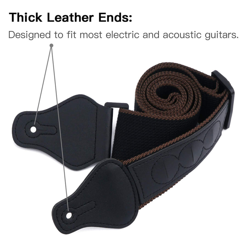 tifanso Guitar Strap, Soft Cotton Guitar Straps With 3 Pick Holders, Strap Button Headstock Adaptor, 1 Pair Strap Locks and 3 Guitar Picks Set For electric/Acoustic Guitar black