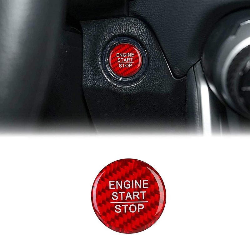 ramuel Compatible with Start Stop Button Cover Carbon Fiber Engine Key Sticker Trim Cover Push to Start Protective Film for Toyota (Red)