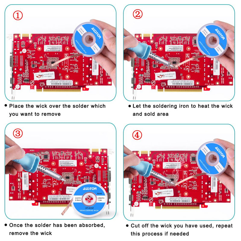 SIQUK 7 piece desoldering pump and solder wick kit with 1 piece desoldering pump and 6 pieces solder wick for removing solder wicks