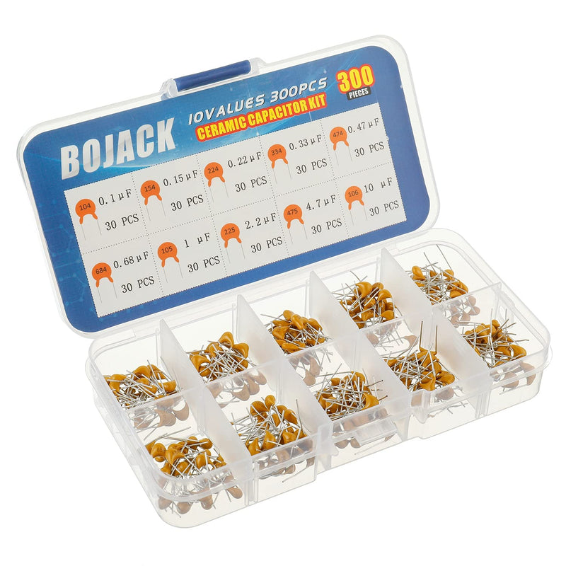 BOJACK 10 Values 300 Pcs Ceramic Capacitor 0.1 0.15 0.22 0.33 0.47 0.68 1 2.2 4.7 10 uF Multilayer Monolithic Ceramic Capacitor Assortment Kit 0.1uF-10uF