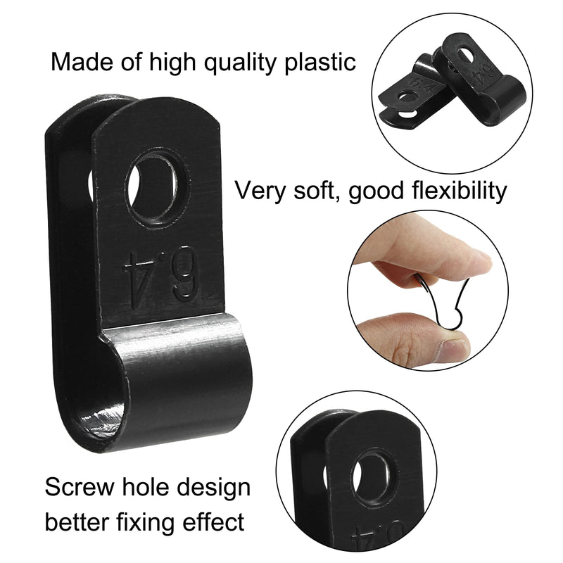 Unlorspy 100 Pcs Black R-Type Cable Clip 1/4 Inch Nylon Plastic R Type Wire Clamp for Wire Management (6.4mm, 1/4 Inch) 6.4mm, 1/4 Inch