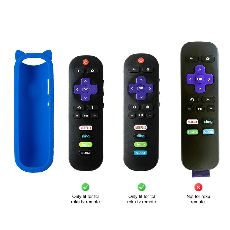 ï¼ˆPack of 2ï¼‰ Blue + Pink Silicone Protective Soft Cases Covers Compatible with RC280 TCL ROKU TV Remote Control with Wrist Strap Cute Cat Ear Shape Case only pink and blue