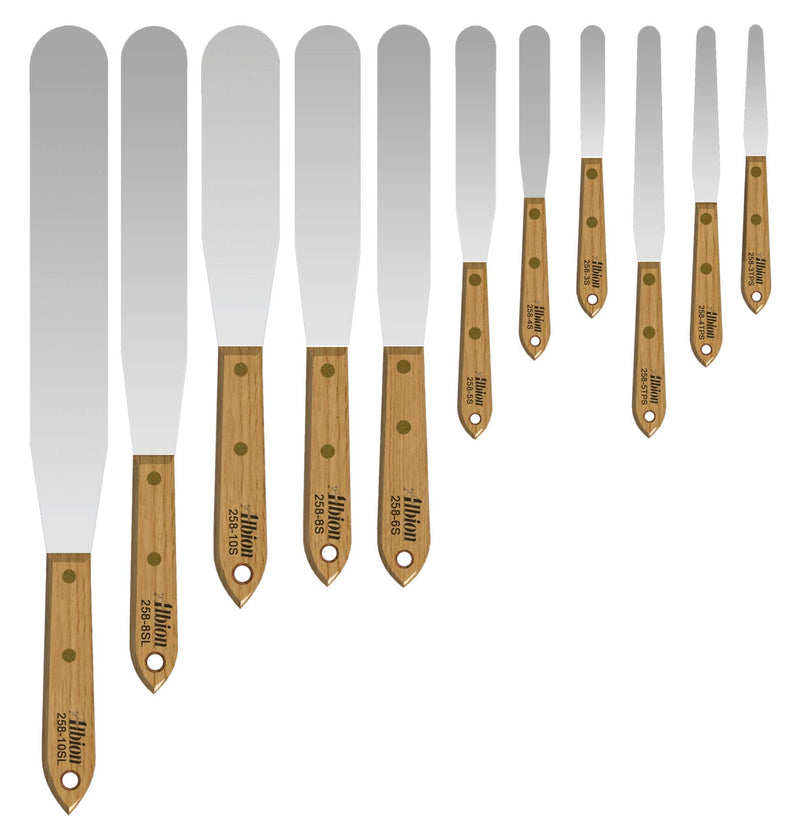 Albion Engineering Company 258-4TPS Classic Tapered Spatula, Stainless Steel, Hardwood Handle, 7/16" Wide Tapered Tip x 4" Long Blade Tapered Blade