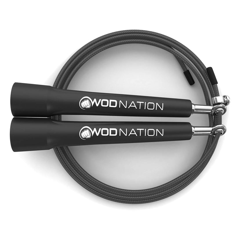 WOD Nation Speed Jump Rope - Blazing Fast Jumping Ropes - Endurance Workout for Boxing, MMA, Martial Arts or Just Staying Fit - Adjustable for Men, Women and Children black