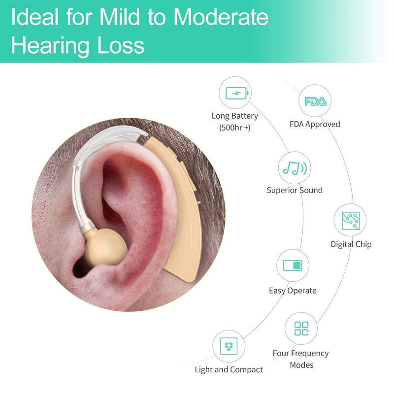 Hearing Aid for Seniors and Adults, Digital Hearing Amplifier with Adjustable Volume and Noise Reduction, 500 Hours Per Battery Life and Hearing Aid Cleaning Brush Included
