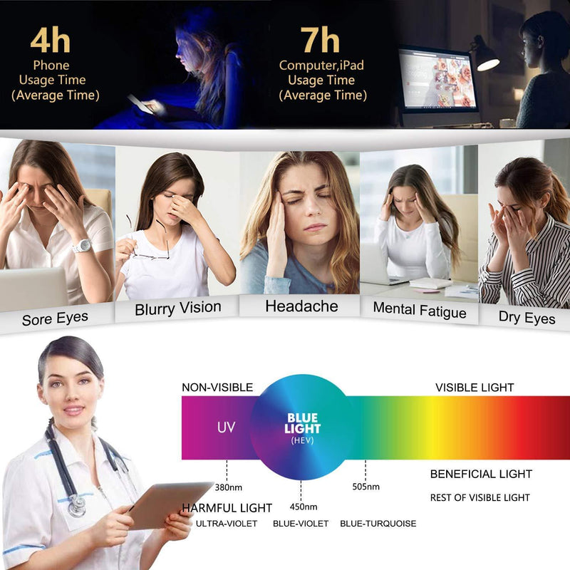 3-Pack Blue Light Blocking Glasses for Women/Men Blue Light Glasses for Teens, Square Computer Glasses Anti Eye Strain/UV/Glare, Gaming Glasses Reading Glasses Non-Prescription
