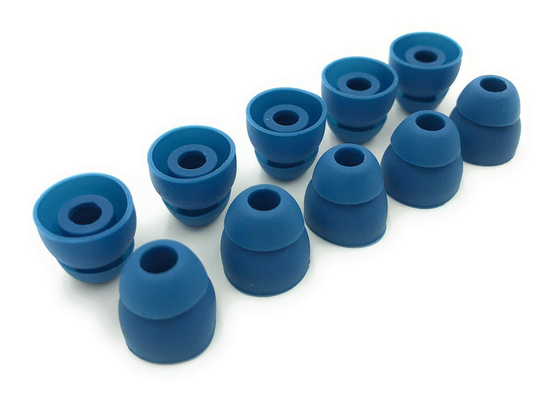 5 Pairs of Double Flange Replacement Earbud Tips fit Powerbeats, LG, Symphonized, iFrogz, Mpow, Skullcandy, Panasonic Headphones (Dark Blue) Dark Blue
