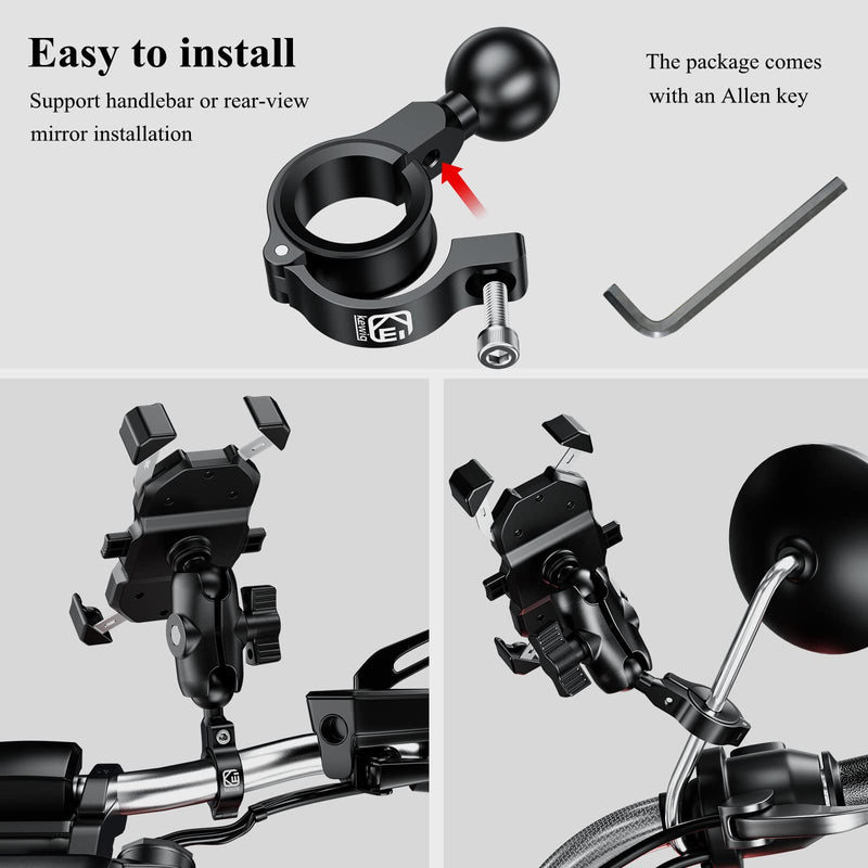 BRCOVAN Aluminum Alloy 1'' Ball Mount Base for Handlebar&Rear-View Mirror Compatible with RAM MOUNTS 1 Inch Ball Socket Component - Double Socket Arm/Bike Motorcycle Phone Mount Holder R3A R3A - 1 inch ball