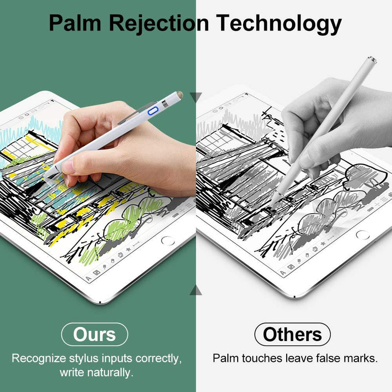 MoKo Active Stylus Pen with Palm Rejection 2 in 1 Rechargeable Digital Pencil fit Apple 2021 iPad Pro 11/12.9 Inch (2018-2021), iPad 8th Gen, iPad Air 4th/Air 3rd, iPad Mini 5th, iPad 6/7th - White