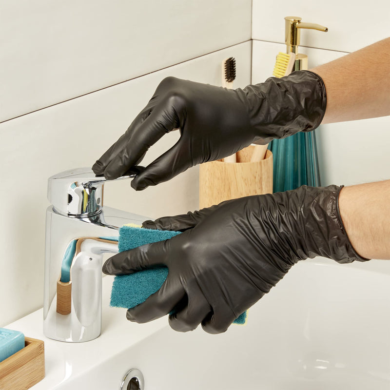 Spontex Extra Black disposable gloves made of vinyl, powder-free and latex-free, versatile, in a practical dispenser box, size L, pack of 100, black