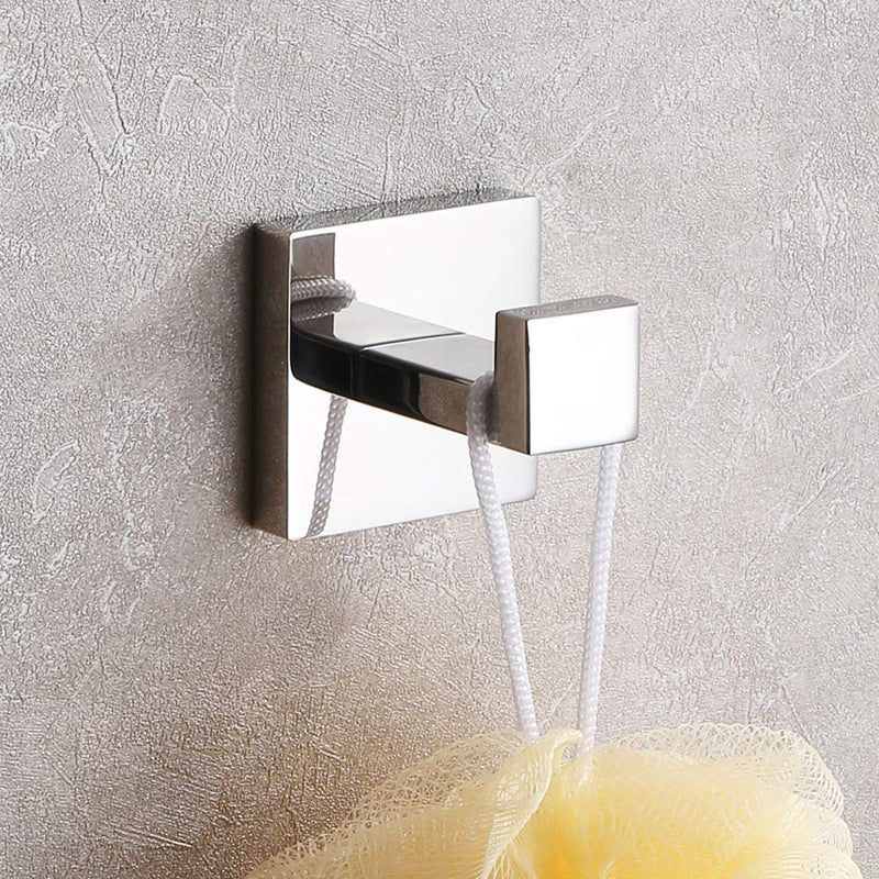 Bath Towel Hook, Angle Simple Solid Metal Bathroom Shower Square Hook Hand Towel Bathrobe Sponges Hanger Kitchen Cabinet Closet Hook Pants and Shirt Holder Polished Chrome, Wall Mounted