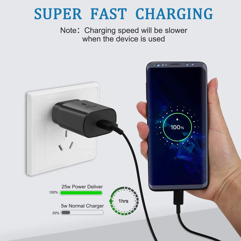 USB C Charger,25W Samsung Super Fast Charger and 5FT Type C Charger Cable Fast Charging for Samsung Galaxy S21/S21Ultra 5G/S21Plus/S20/S20Ultra/Note 20/Note 20Ultra/Note 10/Note10 Plus/Z Fold 3/Flip 3 Black