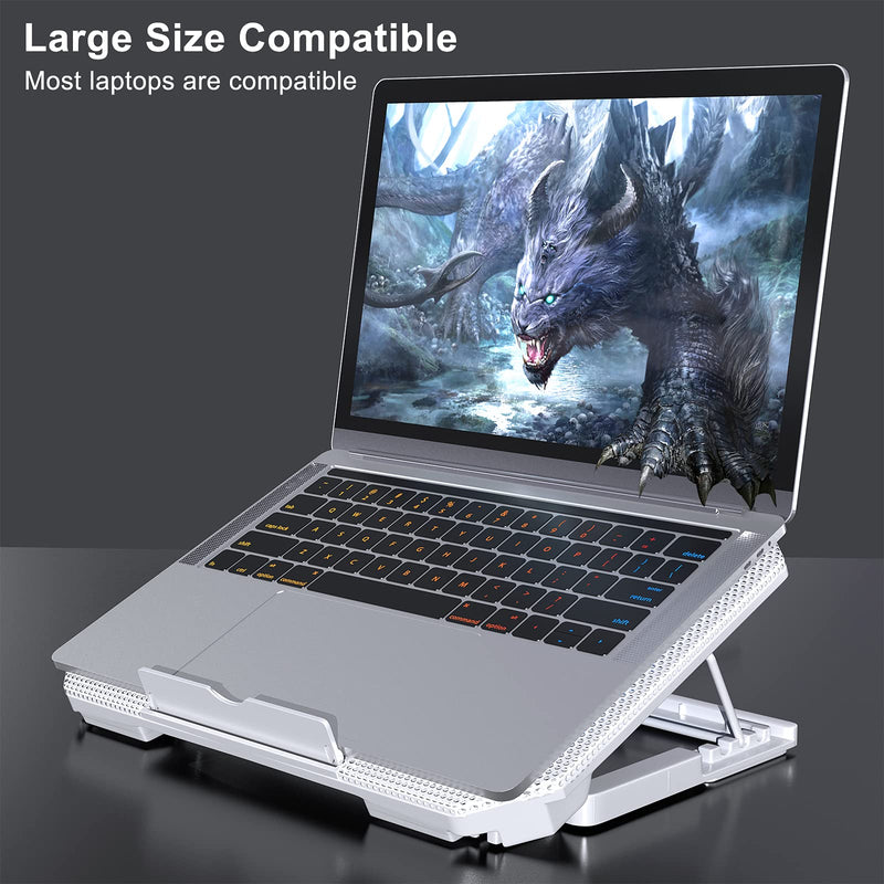LIENS Laptop Cooling Pad with Adjustable Height Two 5.1 Inches Fan 2 USB Ports Suitable for 12"-15.6" Laptopsï¼ˆWhiteï¼‰ white