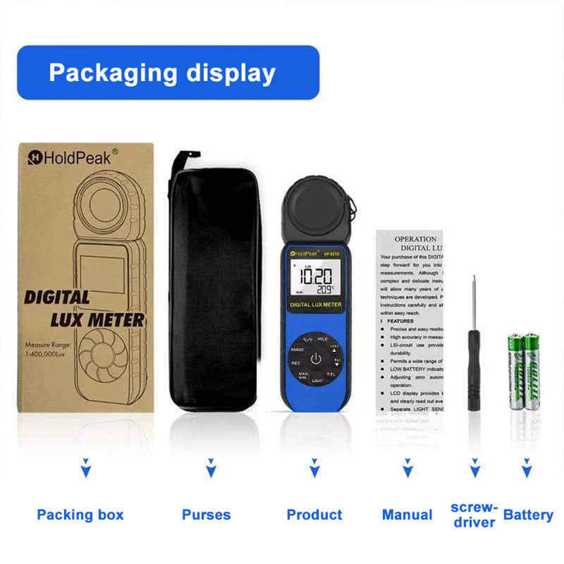 Light Meter HOLDPEAK HP-881D Digital Photographic Light Meters 0.01-400,000 Lux /1-40,000 FC 270° Rotatable Detector for Photography LED Lights Plants Lumen Meter Z-HP-881D-BLUE(0.01-400,000 Lux /1-40,000 FC)