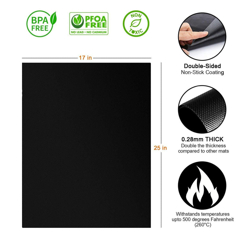 2 Pack Large Thick Heavy Duty Non Stick Teflon Oven Liners Mat, 17"x 25" BPA and PFOA Free, for bottom of Electric Oven Gas Oven Microwave Charcoal or Gas Grills