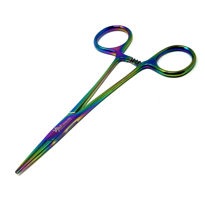 Set of 2 Multi Color Rainbow Mosquito Hemostat Forceps 5" Straight & Curved Pliers Stainless Steel (A2ZSCILAB Brand)