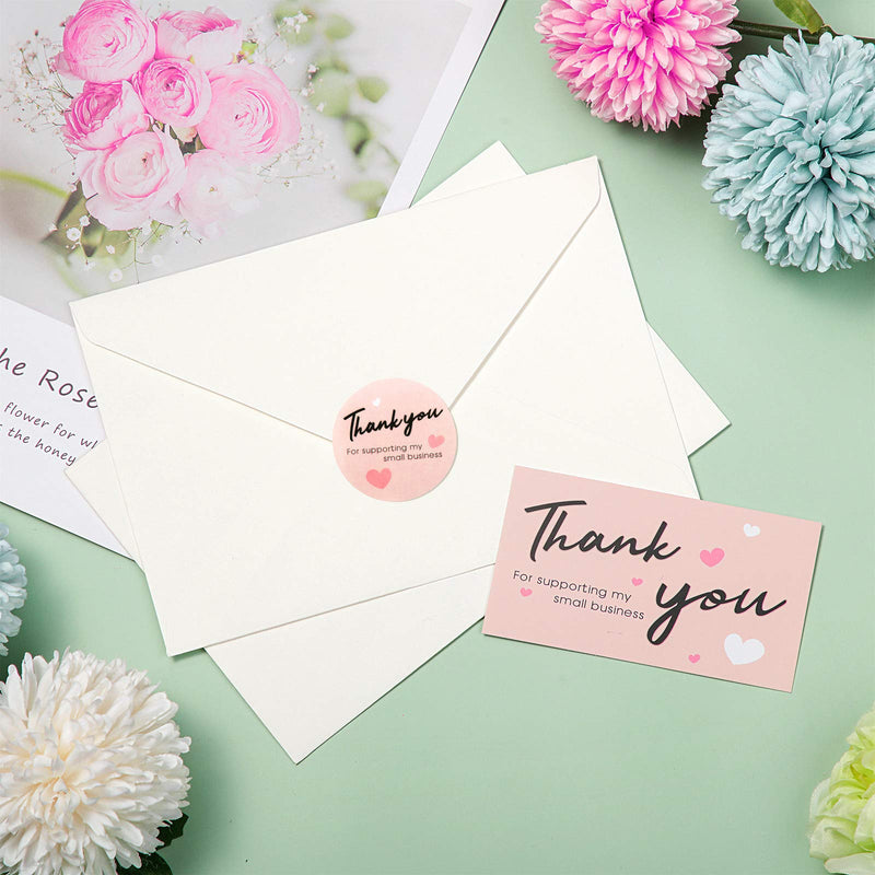 100 Pieces Thank You for Supporting My Small Business Card and 500 Pieces Thank You for Supporting My Small Business Sticker, Thank You Labels Appreciation Note Cards for Business Present Bags